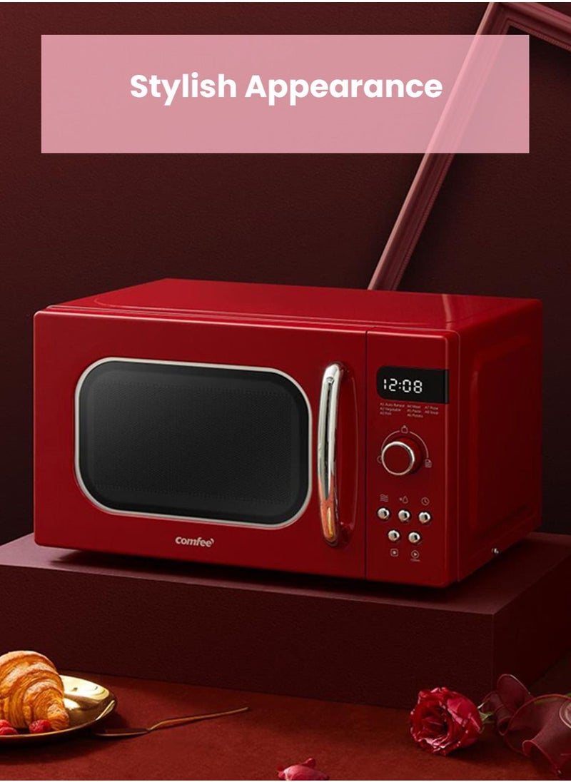 Comfee' Microwave Oven Retro Vintage Microwave Oven with 8 Automatic Menus 5 Power Levels Elegant Design Easy to Use Compact Size 20 ltr 800 W-Passionate Red  - Image 3