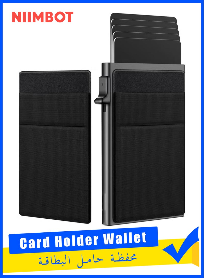 NIIMBOT Business Card Holders Card Holder Wallet, Minimalist Pop up Wallet for Men RFID Blocking Slim Business Credit Card Wallet with Money Pocket Aluminum Metal Bank Card Case Black Design for Airtag Cash Coins & Credit Cards  - Image 1