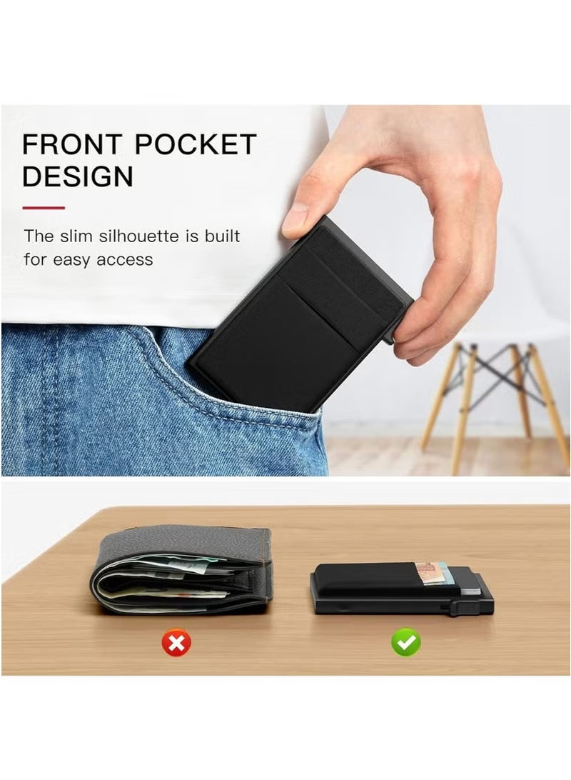 NIIMBOT Business Card Holders Card Holder Wallet, Minimalist Pop up Wallet for Men RFID Blocking Slim Business Credit Card Wallet with Money Pocket Aluminum Metal Bank Card Case Black Design for Airtag Cash Coins & Credit Cards  - Image 4