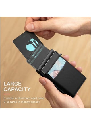 Business Card Holders Card Holder, Minimalist Pop up Wallet for Men RFID Blocking Slim Business Credit Card Wallet with Money Pocket Aluminum Metal Bank Card Case Black Design for Airtag Cash Coins & Credit Cards - view 3