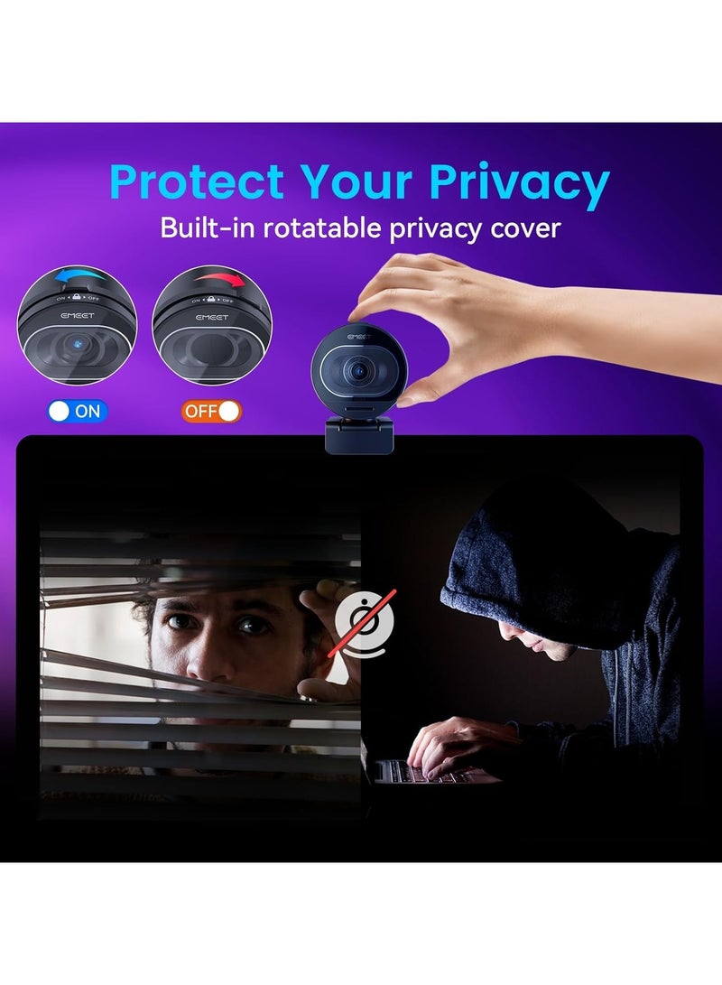 EMEET S600 4K Webcam for Streaming - Sony 1/2.5'' Sensor, PDAF Autofocus, 1080P@60FPS, 2 Noise Reduction Mics - Image 5