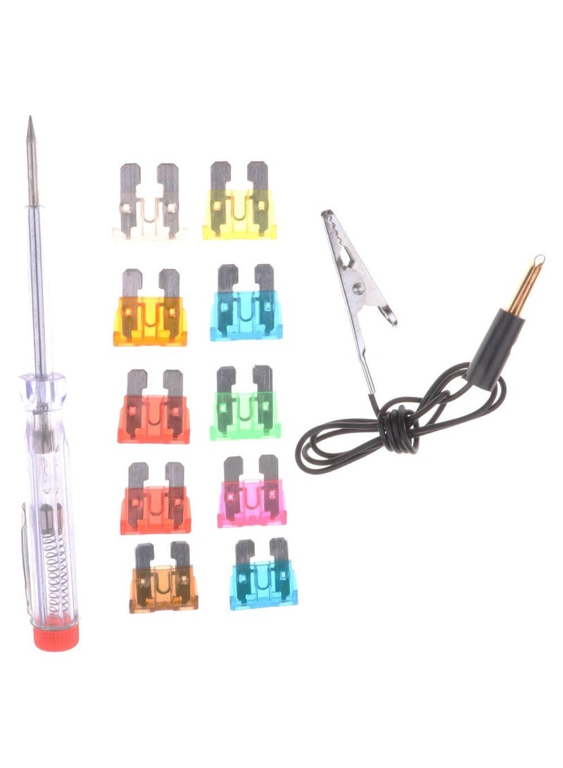 مجموعة فيوزات مزدوجة الشفرات مع مفك اختبار آمن - 10 قطع لشفرات دراجات نارية وسيارات مع جهاز اختبار بمشبك 3A/20A/25A/30A/35A/40A - Image 1