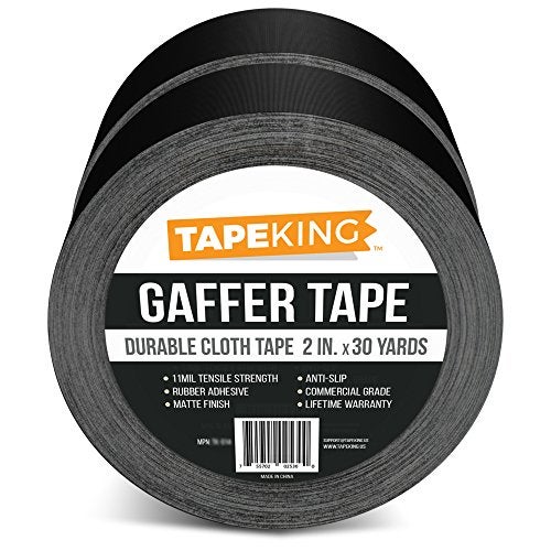 Tape King شريط كينغ غافرز (أسود) | عرض 2 بوصة × 30 ياردة لكل لفة (180 قدم) شريط غاف محترف | شريط قماش أسود غير لامع متين مع لاصق مطاطي قوي للفعاليات، الكابلات، والزينة (2 قطعة) - Image 2