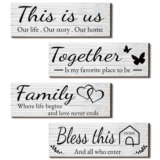 4 Pieces Wooden Home Wall Art Decor Rustic Farmhouse THIS IS USTOGETHERBLESS THIS HOMEFAMILY Decor Signs For Living Room Bedroom 47 x 138 InchWhite