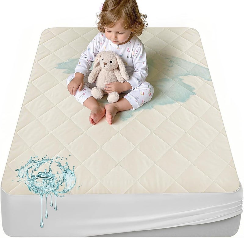 Lofe Organic Crib Mattress Protector - Top&Side Waterproof, 100% Waterproof Crib Mattress Protector, Breathable Cotton Toddler Mattress Protector, Baby Crib Mattress Cover Fitted 52x28x9 in - Image 1