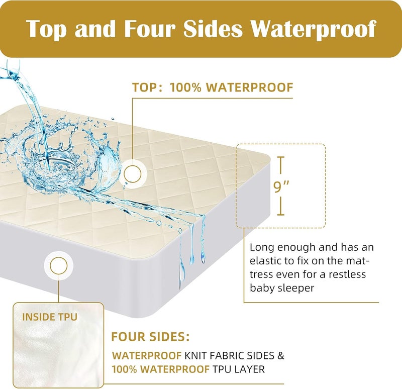 Lofe Organic Crib Mattress Protector - Top&Side Waterproof, 100% Waterproof Crib Mattress Protector, Breathable Cotton Toddler Mattress Protector, Baby Crib Mattress Cover Fitted 52x28x9 in - Image 2