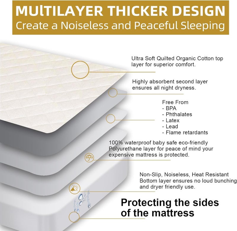 Lofe Organic Crib Mattress Protector - Top&Side Waterproof, 100% Waterproof Crib Mattress Protector, Breathable Cotton Toddler Mattress Protector, Baby Crib Mattress Cover Fitted 52x28x9 in - Image 5