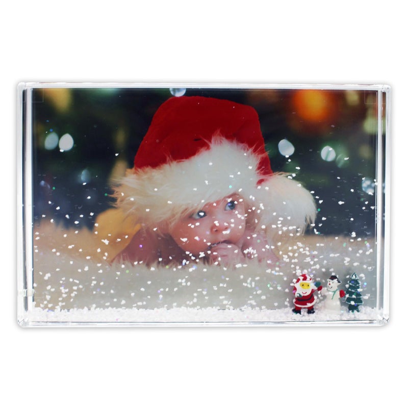 Glitter Photo Frame Acrylic Picture Frame holds 10 x 15 cm 4 x 6 inch Clear Frameless Desktop Photo Block with Xmas Figures Multi  Ideal Personalised Gifts Stocking Fillers or Decorations