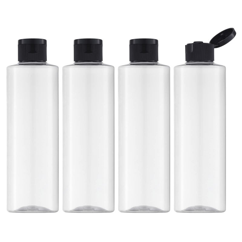 LISAPACK 83oz Travel Bottles with Flip Cap 4 Pcs Empty Dispenser Container for Travel Size Cosmetics 250ml Clear
