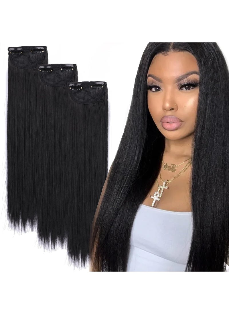 FANXITON Clip in Hair Extensions Soft Long Hair 12 inch 1B Natural 3 Pcs Black Hair Extensions Clip ins for Women by FANXITON 