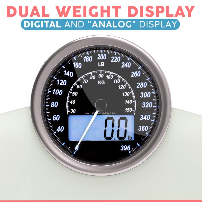 Adamson Hybrid 2-in-1 Analog & Digital Weighing Scale for Body Weight up to 400lbs + Thick Tempered Glass + Extra Large Display + Easy to Read Digital Bathroom Scale + New - White - Image 3
