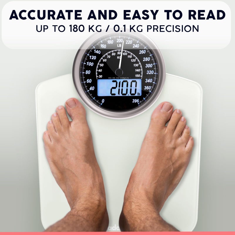 Adamson Hybrid 2-in-1 Analog & Digital Weighing Scale for Body Weight up to 400lbs + Thick Tempered Glass + Extra Large Display + Easy to Read Digital Bathroom Scale + New - White - Image 5