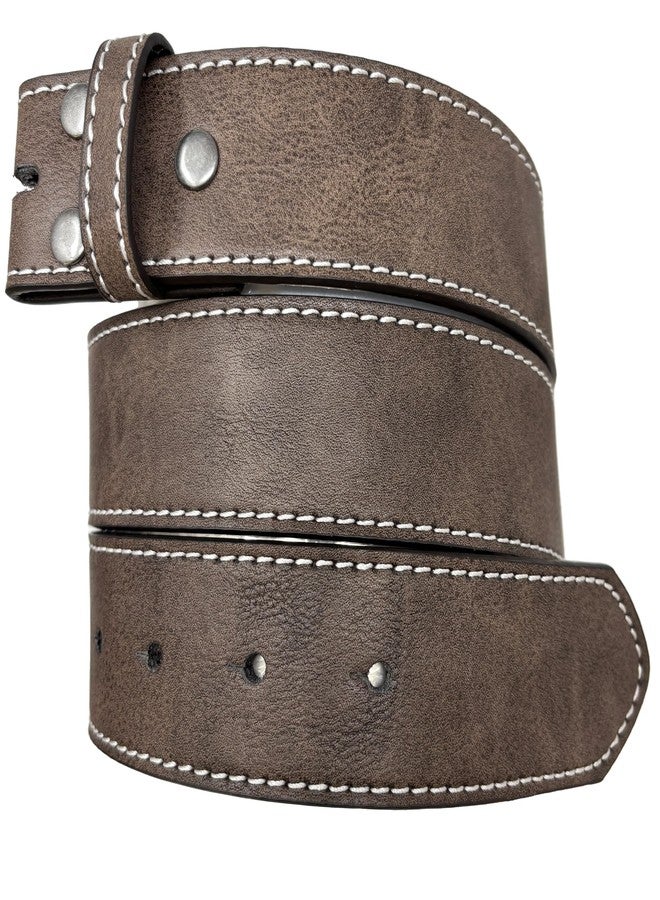 BC Belts Leather Belt Strap with Vintage Distressed Texture and Colored Stitching 1.5" Wide with Snaps (Brown/White-S) - Image 1
