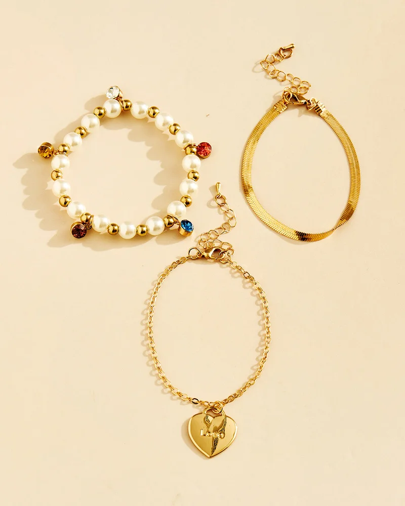 REDTAG Women Gold Embellished Bracelet Set Of 3