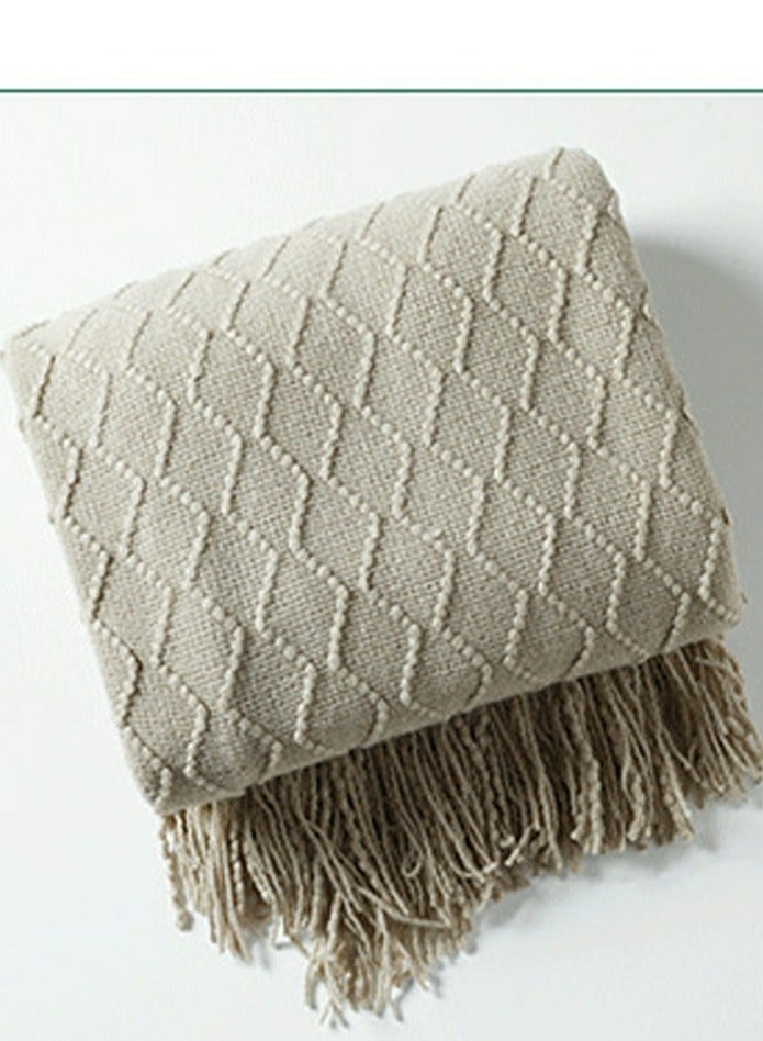 إسكدنيا لون نقي شرابة تصميم محبوك بطانية لينة بني فاتح - Image 2