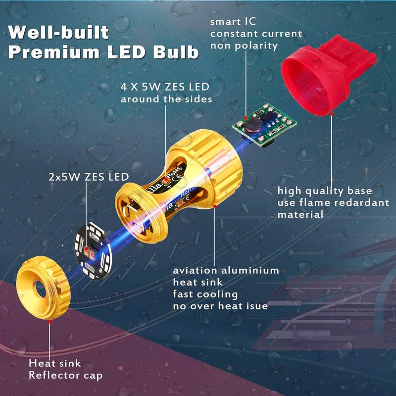 Alla Lighting 3156 3157 LED Bulbs - 3000lm Super Bright Car Signal Reverse Stop Brake Tail Lights, 6000K White - Image 4