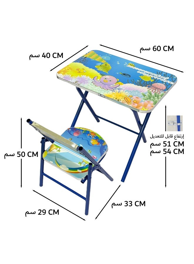 Funz Foldable Study Table and Chair Set for Kids Wood & Metal Frame Learning Desk for Boys & Girls Printed Study Desk For Kids 3-10 Years - Image 4