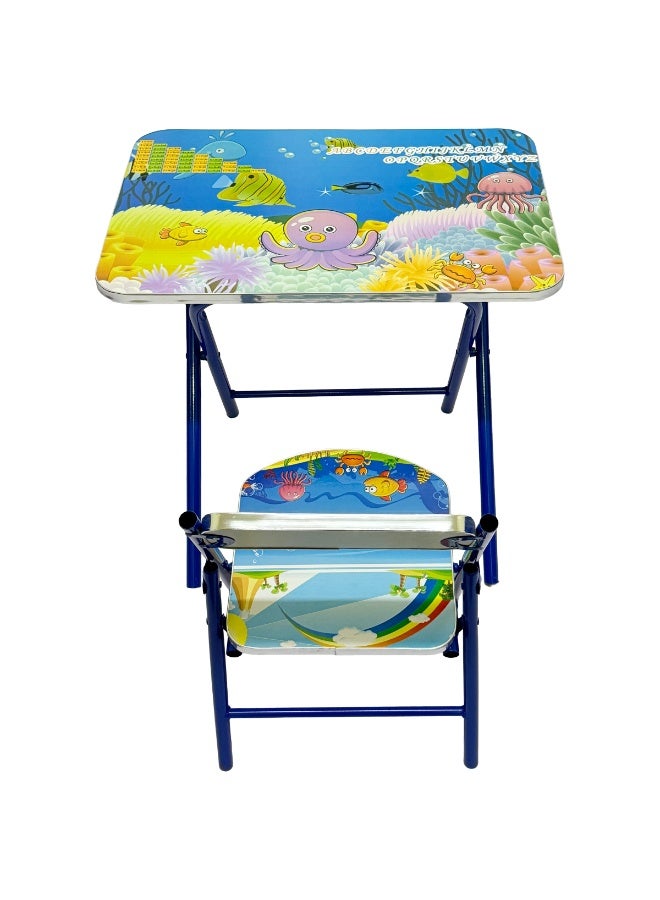 Funz Foldable Study Table and Chair Set for Kids Wood & Metal Frame Learning Desk for Boys & Girls Printed Study Desk For Kids 3-10 Years - Image 3
