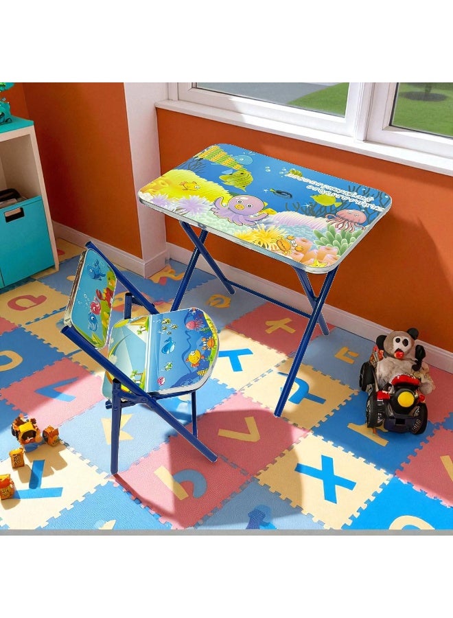 Funz Foldable Study Table and Chair Set for Kids Wood & Metal Frame Learning Desk for Boys & Girls Printed Study Desk For Kids 3-10 Years - Image 5