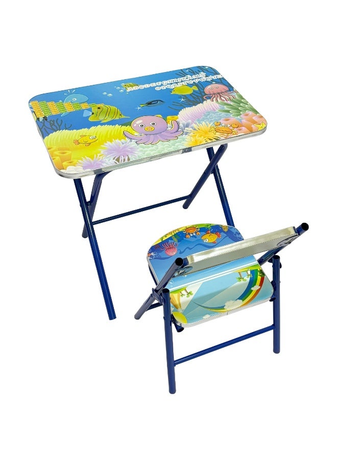 Funz Foldable Study Table and Chair Set for Kids Wood & Metal Frame Learning Desk for Boys & Girls Printed Study Desk For Kids 3-10 Years - Image 1
