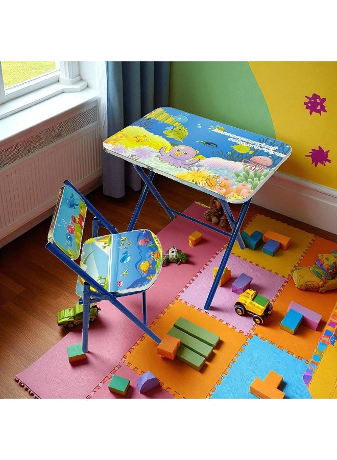 Funz Foldable Study Table and Chair Set for Kids Wood & Metal Frame Learning Desk for Boys & Girls Printed Study Desk For Kids 3-10 Years - Image 2