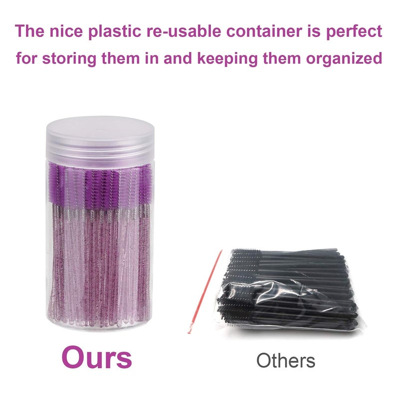 CHEFBEE 100PCS Disposable Eyelash Brush, Mascara Wands Makeup Brushes Applicators Kits for Eyelash Extensions and Eyebrow with Container (Purple) - Image 4