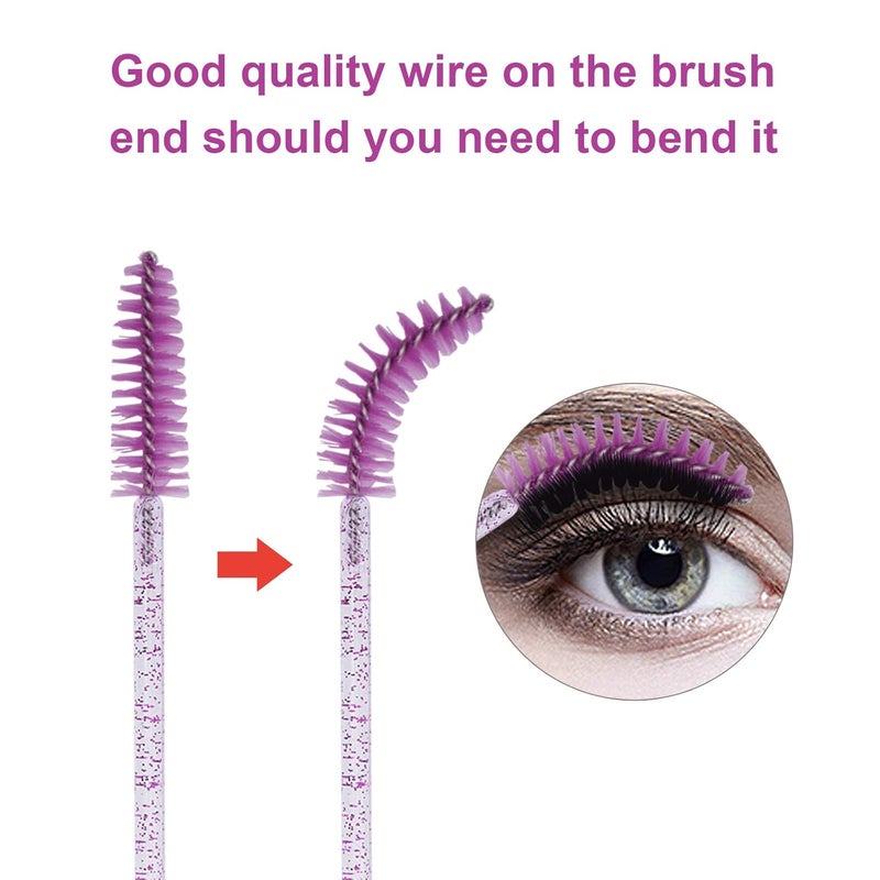 CHEFBEE 100PCS Disposable Eyelash Brush, Mascara Wands Makeup Brushes Applicators Kits for Eyelash Extensions and Eyebrow with Container (Purple) - Image 2