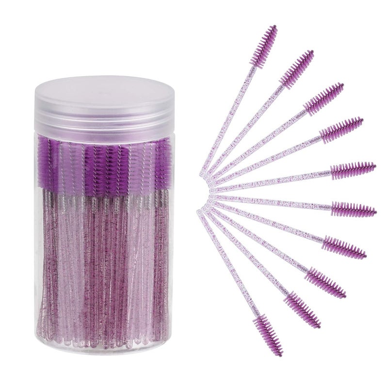 CHEFBEE 100PCS Disposable Eyelash Brush, Mascara Wands Makeup Brushes Applicators Kits for Eyelash Extensions and Eyebrow with Container (Purple) - Image 1