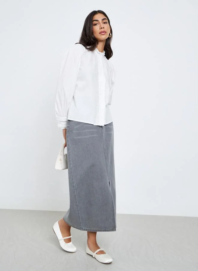 ستايلي قميص بأكمام طويلة وحواف مكشكشة