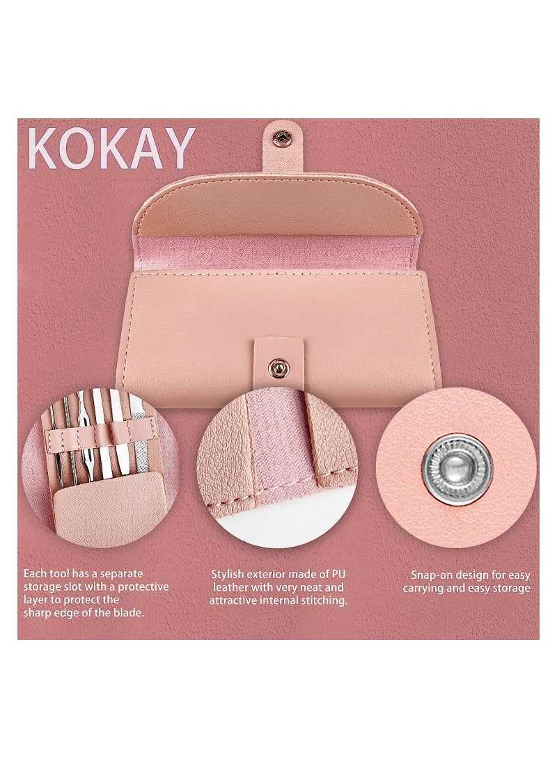 KASTWAVE Stainless Steel Manicure Set, Nail Clippers Portable Professional Pedicure Kit, Nail Care Tools Grooming Kit with Luxurious Travel Leather for Travel & Home, 10pcs (Pink) - Image 3