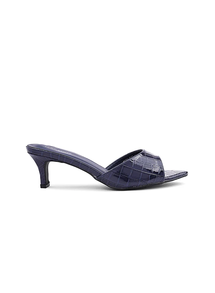 أيقون Glamorous heel slipper with a shimmering surface.