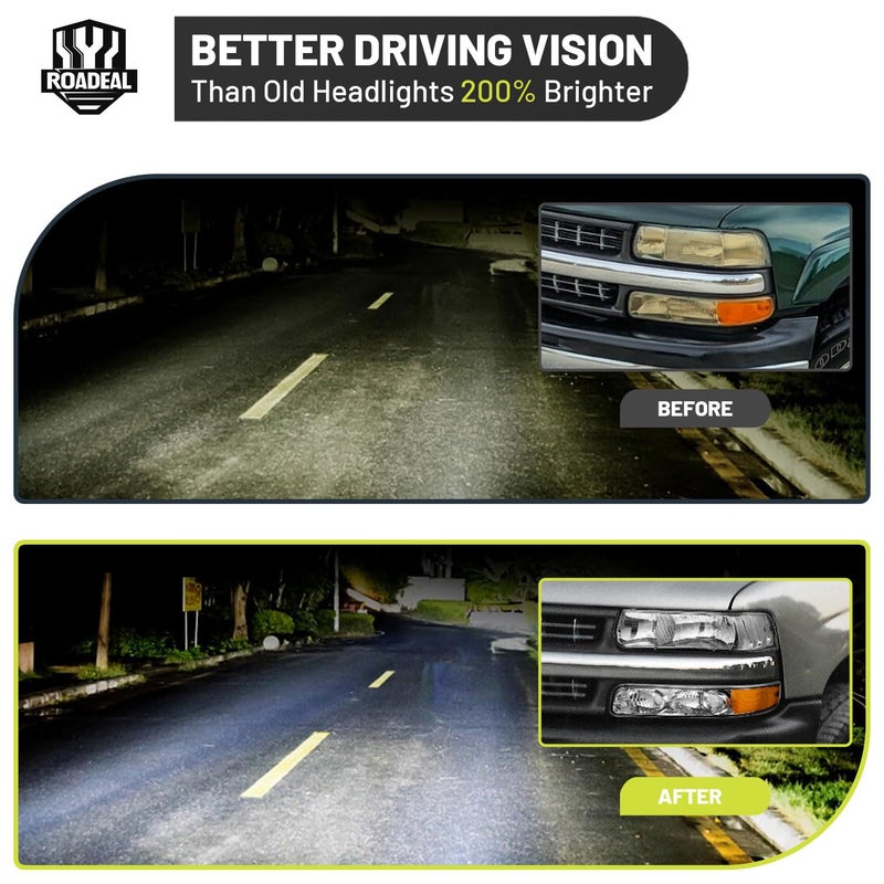 ROADEAL Headlights W/Bulbs for 1999-2002 Chevy Silverado 1500 2500, for 2001-2002 Silverado 1500HD 2500HD 3500, for 2000-2006 Tahoe Suburban with Bumper Parking Turn Signal Marker Lights, Pair Set - Image 5
