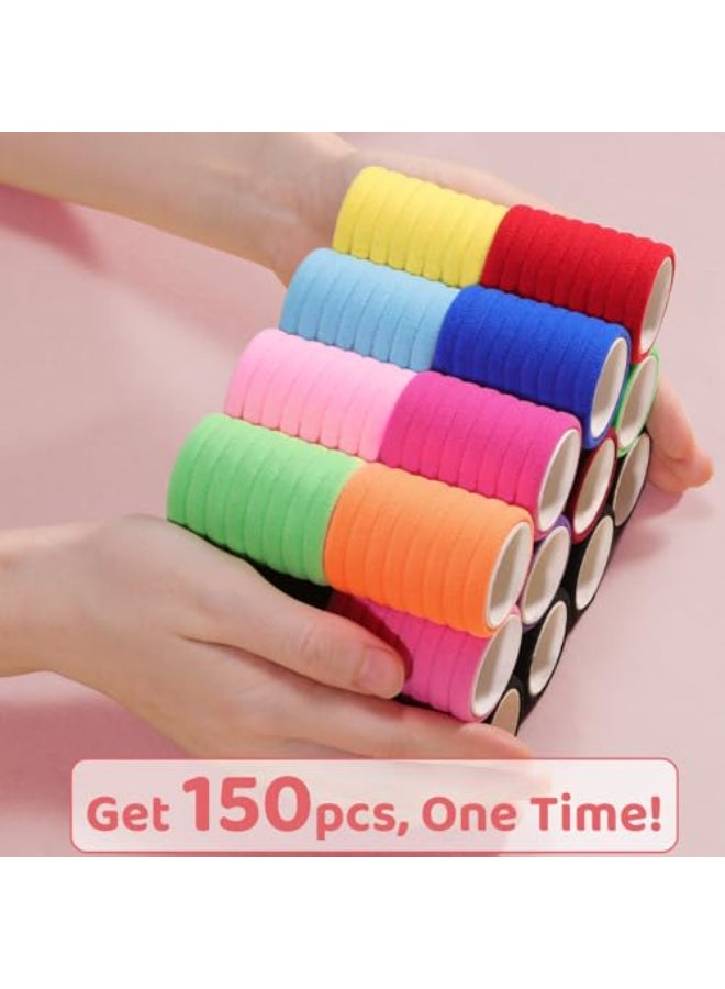 IKOCO 150PCS Hair Ties IKOCO Cotton Small Hair Ties for Little Girls Baby and Kids Colorful Seamless Ponytail Holders - Image 3