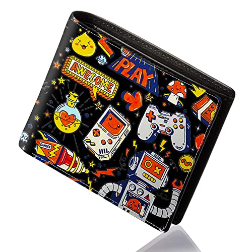 FRMARCH Teen Boys Wallet - Cool Wallet for Boys Video Games Design Leather Credit ID Card Cash Holder with Coin Pocket ID Window Rfid Blocking Zipper Black Purse for Men Male Youth Teenager - Image 1