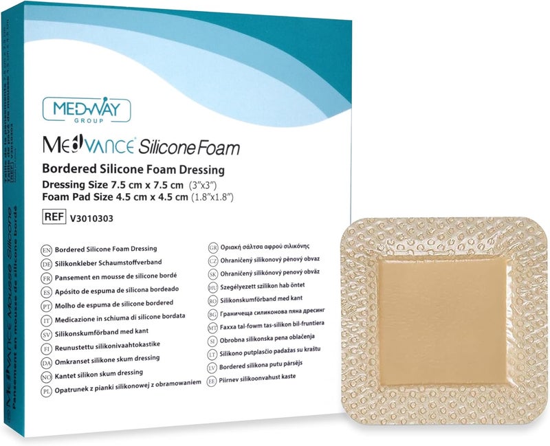 MedVanceTM Silicone Bordered Silicone Adhesive Foam Dressing Size 3x3 18x18 pad Box of 5 dressings - Image 1