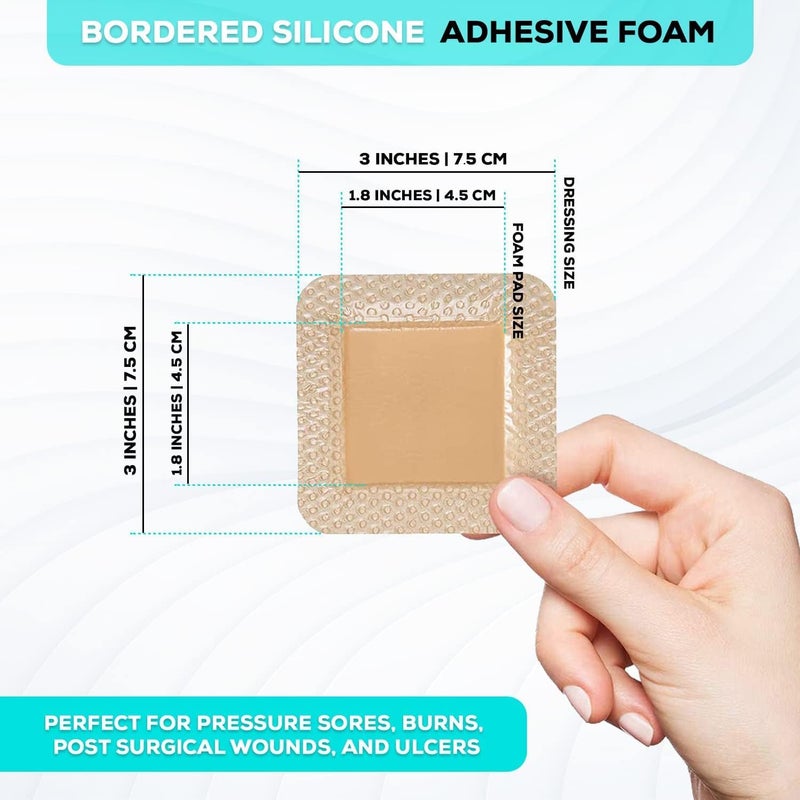MedVanceTM Silicone Bordered Silicone Adhesive Foam Dressing Size 3x3 18x18 pad Box of 5 dressings - Image 3