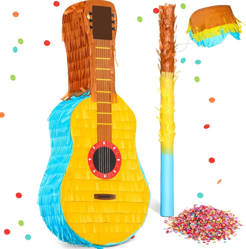 Sratte Guitar Pinata Bundle with a Blindfold and Bat Kids Guitar Musical Fiesta Pinata for Boys Girls Adults Birthday Parties Music Party Favors Carnival and Related Events 16 x 7 x 3 Inches - Image 1