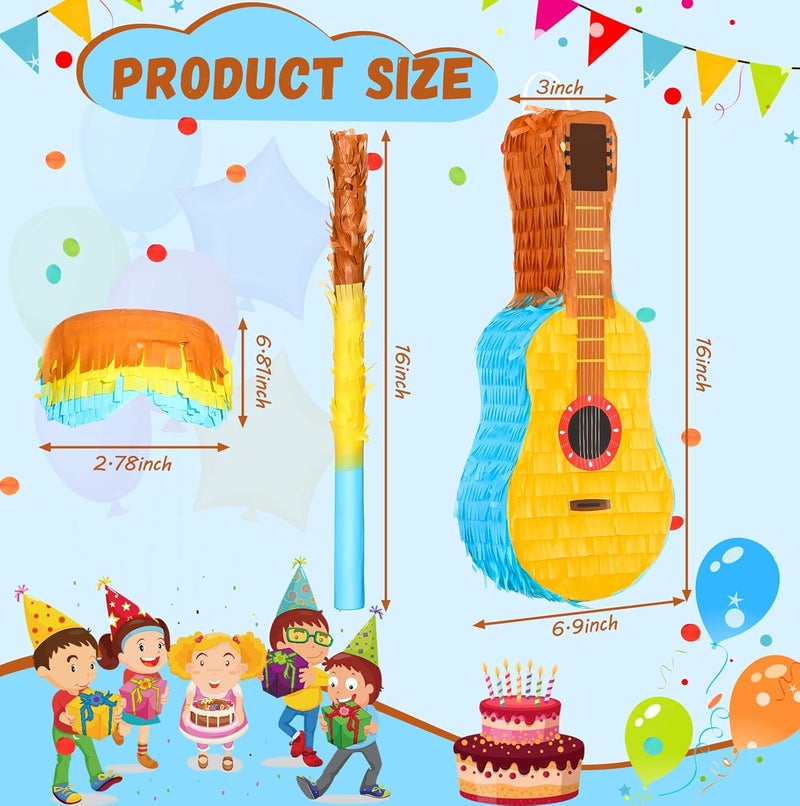 Sratte Guitar Pinata Bundle with a Blindfold and Bat Kids Guitar Musical Fiesta Pinata for Boys Girls Adults Birthday Parties Music Party Favors Carnival and Related Events 16 x 7 x 3 Inches - Image 2