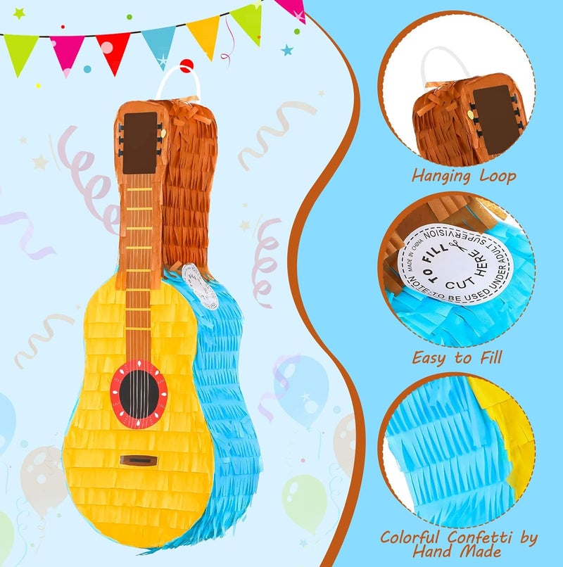 Sratte Guitar Pinata Bundle with a Blindfold and Bat Kids Guitar Musical Fiesta Pinata for Boys Girls Adults Birthday Parties Music Party Favors Carnival and Related Events 16 x 7 x 3 Inches - Image 4