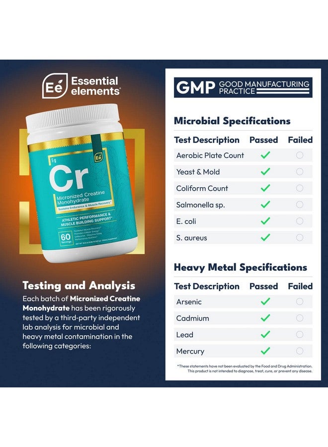 Essential Elements Monohydrate Creatine Powder for Women and Men - Micronized Creatine Instantized - Unflavored Pure Creatine Powder Supplements - 60 Servings - Image 2