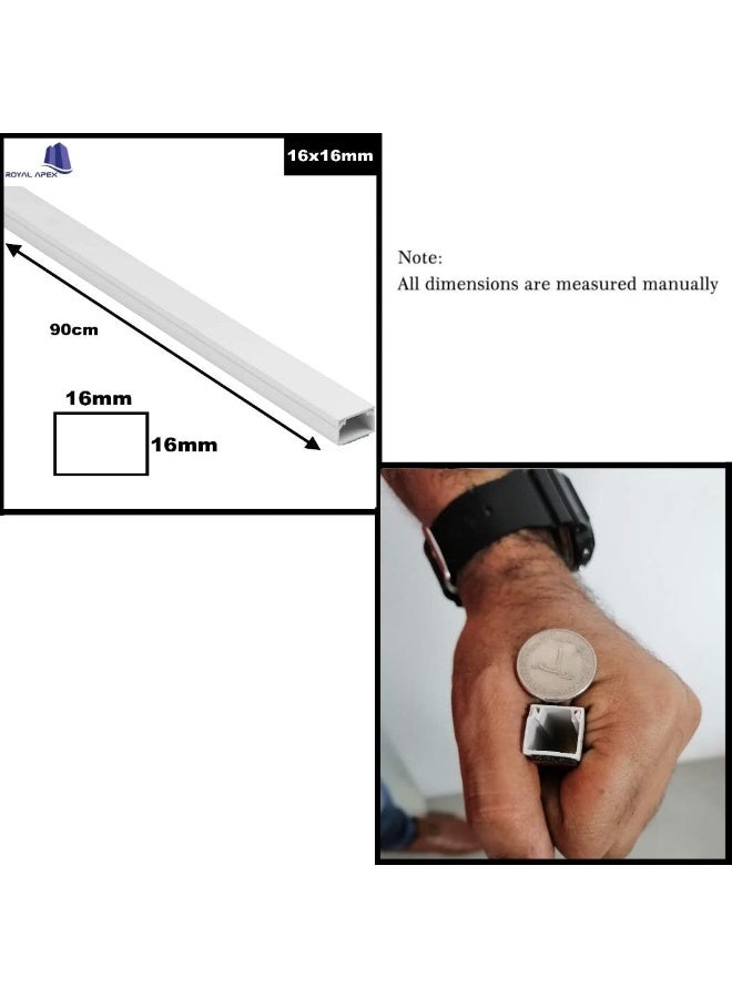 Royal Apex 90Cm Square Cable Box Self Adhesive Pvc Trunking White Wall Cord Cover Cable Concealer On-Wall Wire Cover Paintable Cable Management Raceway To Hide Wires Pack Of 3 16X16Mm - Image 2