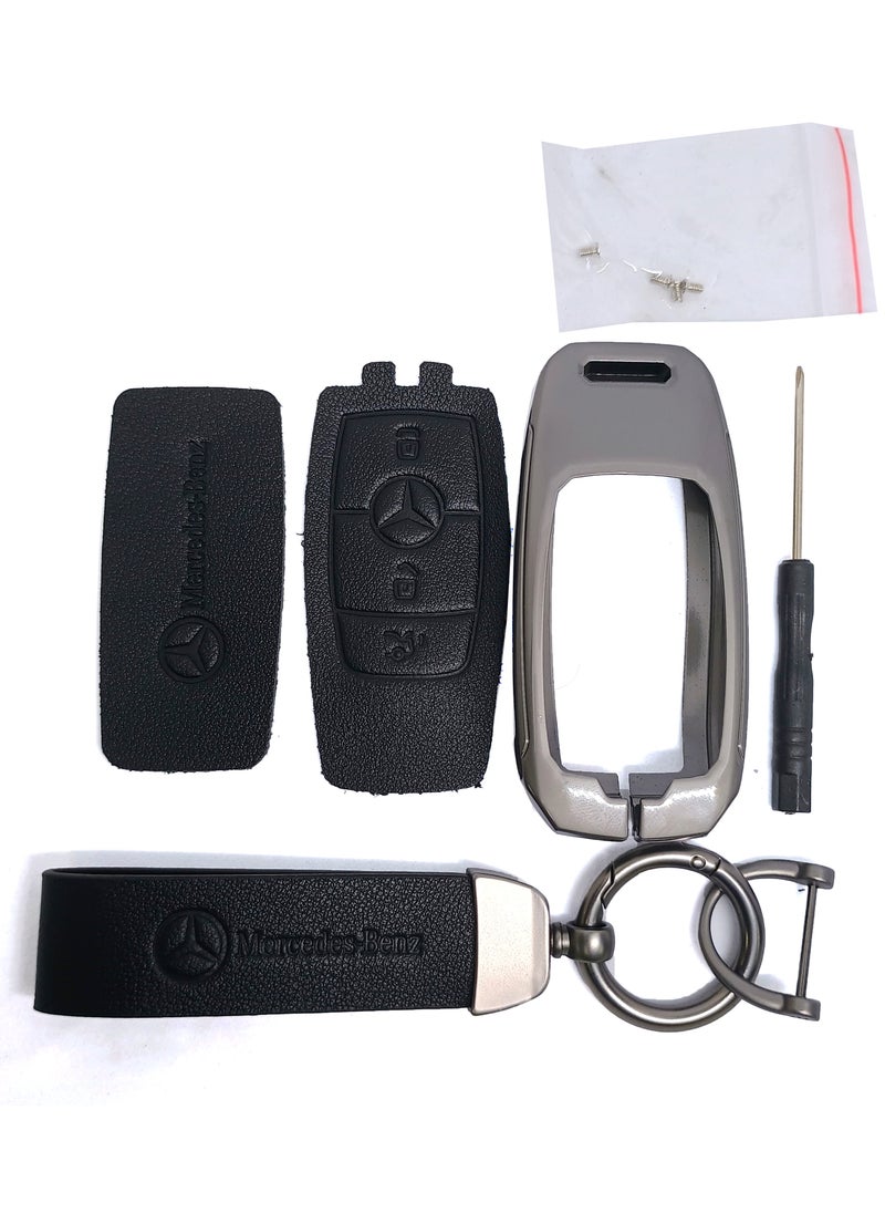 3 / 4 Buttons Car Key Remote Cover With Keychain High Quality Leather Material For Mercedes Benz A/C/E/S/G Class GLC CLE CLA GLB GLS