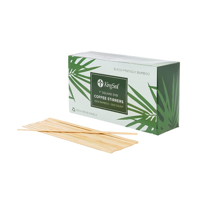 KingSeal 500 Count  KingSeal Bamboo Wood Coffee Stirrers Square End 7 inch Length 100 Renewable and Biodegradable  1 Box of 500 