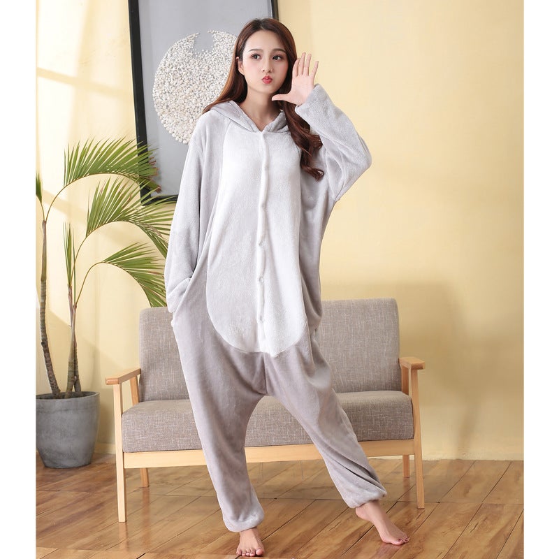 Cartoon Cartoon White Rabbit Blue Rabbit Pink Rabbit Animal One-Piece Pajamas Men And Women Adult Children Flannel Homewear - Image 4