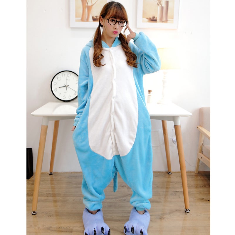 Cartoon Cartoon White Rabbit Blue Rabbit Pink Rabbit Animal One-Piece Pajamas Men And Women Adult Children Flannel Homewear - Image 5