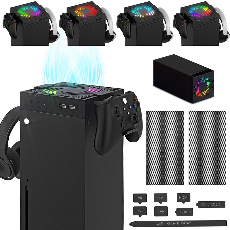 Ankey مروحة تبريد أوتوماتيكية أنكي لجهاز Xbox Series X، نظام مروحة تبريد يتحكم في درجة الحرارة، 2 حامل لجهاز التحكم وسماعة الرأس، ضوضاء منخفضة، إضاءة RGB، 2 منفذ USB للشحن والبيانات - Image 1