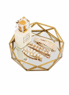 Excefore صينية مرآة مرآة ذهبية عطر خزانة مكياج مزخرفة معدنية منظم مجوهرات تجميل للمكياج، خزانة الحمام غرفة النوم  - Image 5