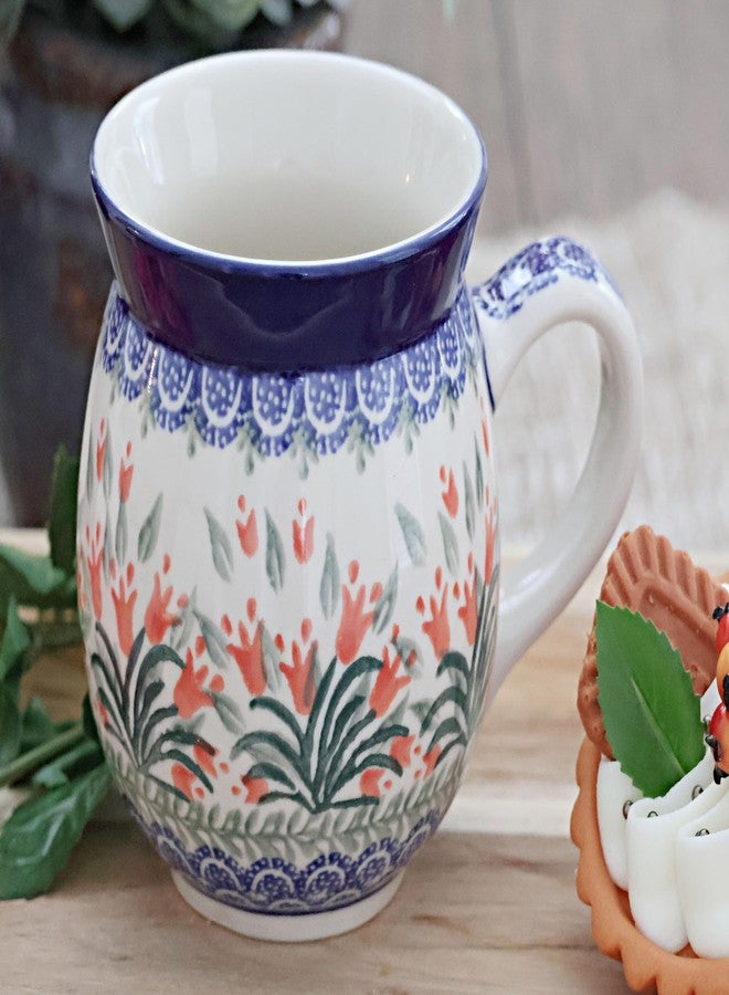 Blue Rose Pottery Blue Rose Polish Pottery - Orange Spring Tulip Bubble Mug - 16 oz - Unique Shape Mug for Coffee & Tea - Image 3