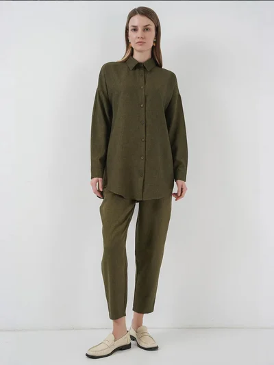 BIG DART BDART Linen Blend Long Sleeve Shirt and Pants Co-ord Set