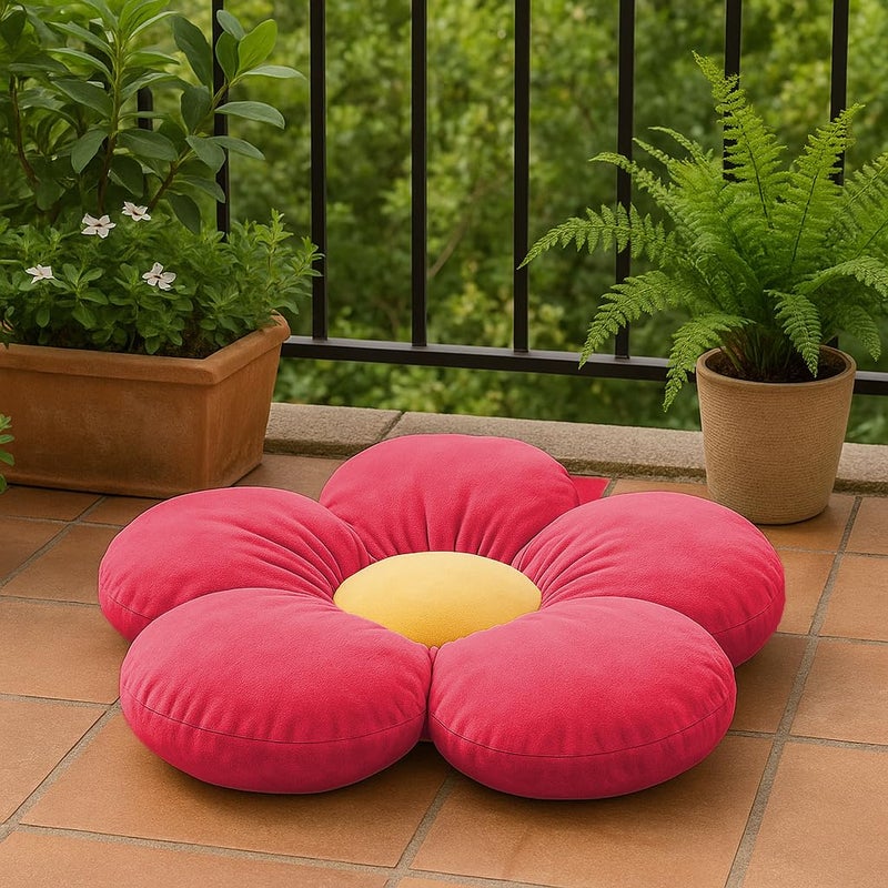 Peach Cuddle Flower Shaped Floor Cushion for Kids Room, Living Room, Luxury Kids Furnishing, Throw Pillow, Decorative Cushion, Nursery Décor, Velvet Cushion (16x16 inch, Pack of 1, Pink) - Image 3